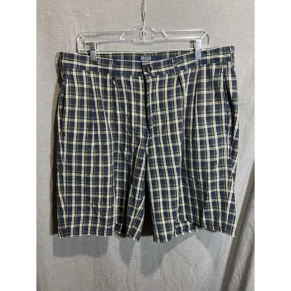 Polo Jeans Company Shorts Adult 38 Blue White Plaid Flat Front Pockets Mens